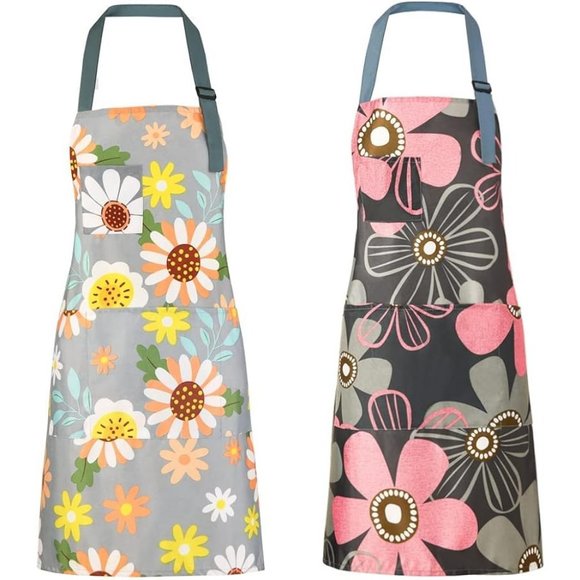 2 Pcs Women Kitchen Cooking BBQ Baking Gardening Apron with 4 Pockets - Picture 1 of 9